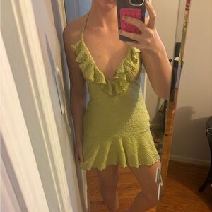 Green Ruffled halter Dress